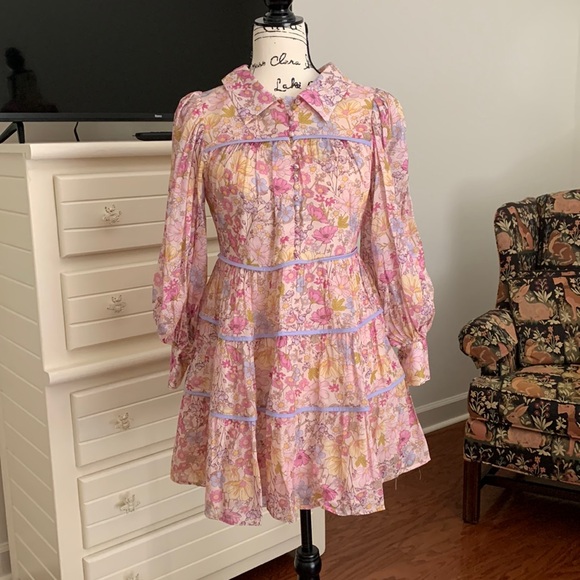 AUREUM Dresses & Skirts - AUREUM Floral Long Sleeve Dress - Pink and Purple